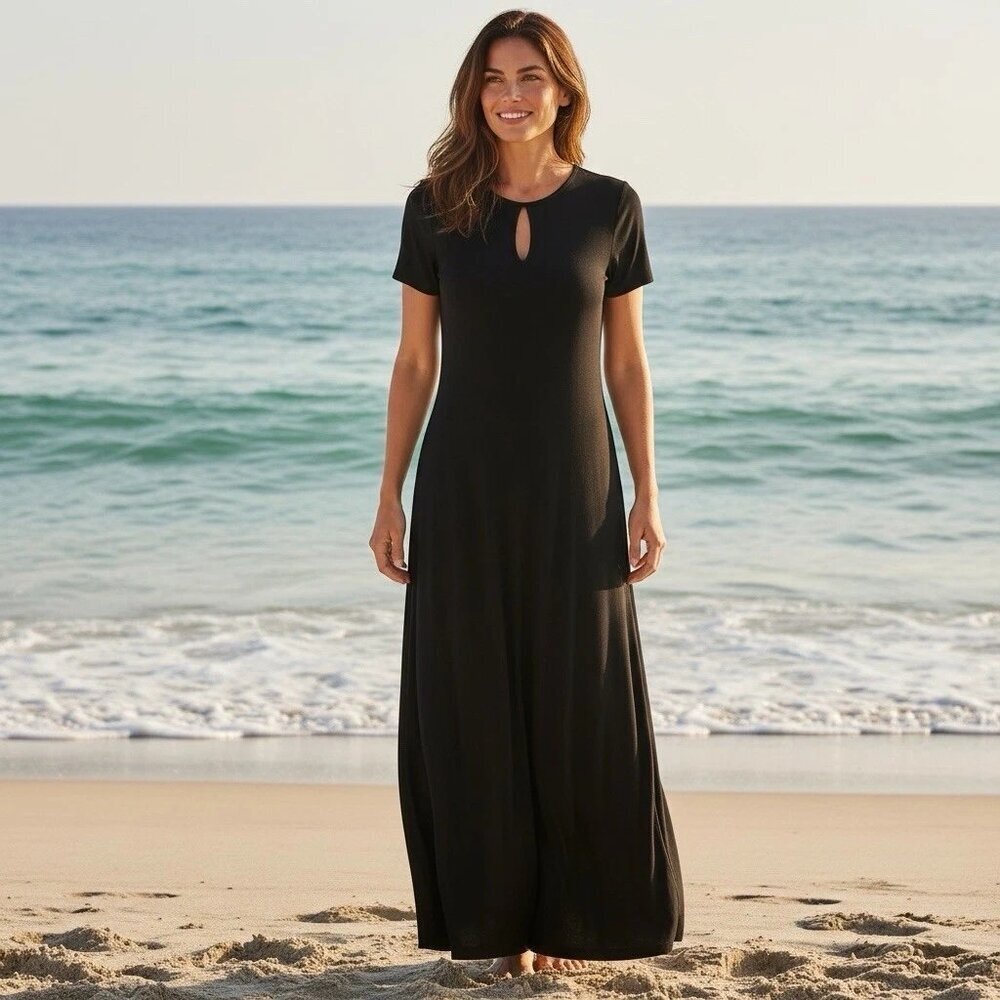 J Jill Wearever Flowy Maxi Dress M Minimalist Travel Coastal Vacation Beachy